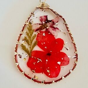 Handmade Red Floral Resin Pendant Necklace